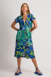 Vestido curto de malha transpassado Van Gogh Orquídea