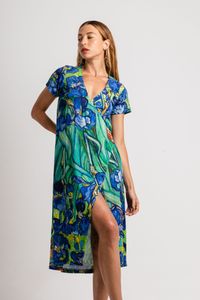Vestido curto de malha transpassado Van Gogh Orquídea