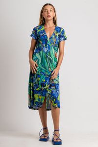 Vestido curto de malha transpassado Van Gogh Orquídea