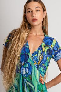 Vestido curto de malha transpassado Van Gogh Orquídea