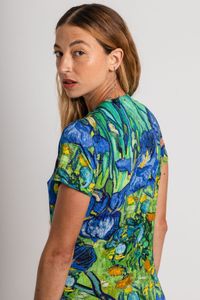 Vestido curto de malha transpassado Van Gogh Orquídea