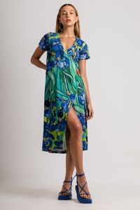 Vestido curto de malha transpassado Van Gogh Orquídea