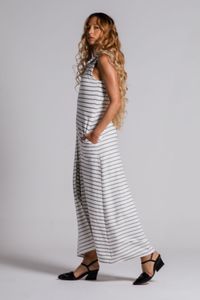 Vestido Midi de Malha Listrado Chemise