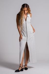 Vestido Midi de Malha Listrado Chemise