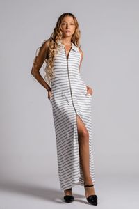 Vestido Midi de Malha Listrado Chemise