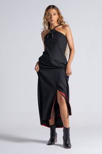 Vestido Midi Risca de Giz com alça