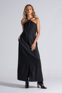 Vestido Midi Risca de Giz com alça