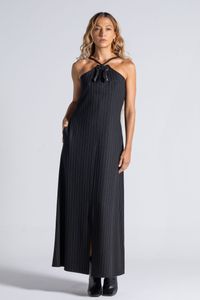 Vestido Midi Risca de Giz com alça