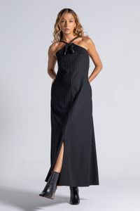 Vestido Midi Risca de Giz com alça