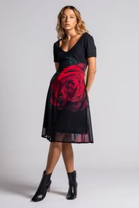 Vestido Curto preto de tule  Rosa  Vermelha