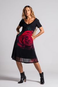 Vestido Curto preto de tule  Rosa  Vermelha