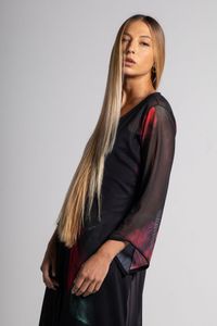 Kimono Longo tule Rosa Vermelha