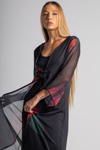 Kimono Longo tule Rosa Vermelha