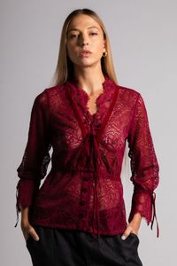 Blusa de renda vinho com passa fita