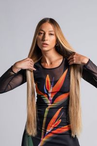 Vestido Midi de tule manga longa Flor Estrelise