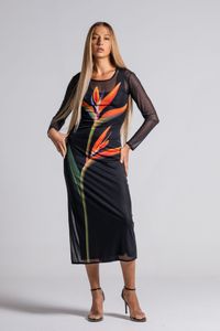 Vestido Midi de tule manga longa Flor Estrelise