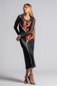 Vestido Midi de tule manga longa Flor Estrelise