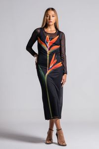 Vestido Midi de tule manga longa Flor Estrelise