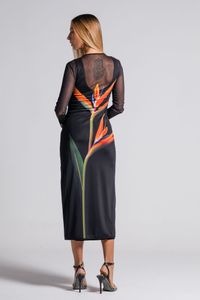 Vestido Midi de tule manga longa Flor Estrelise