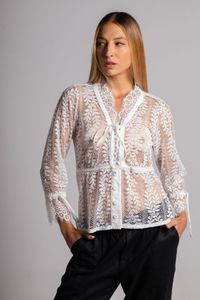 Blusa de renda off white com passa fita