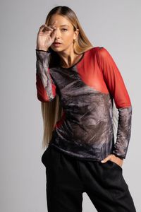 Blusa tule segunda pele manga longa tronco bola vermelha