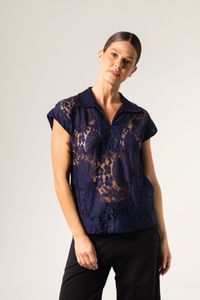 Blusa de renda Azul gola V