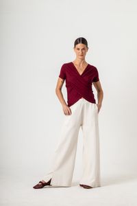 Blusa de Malha Vinho Decote Transpassado