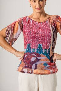 Blusa de tule decote Canoa Klimt Beethoven