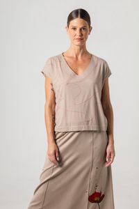 Blusa de Malha Canelada Areia