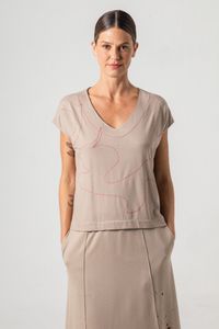 Blusa de Malha Canelada Areia