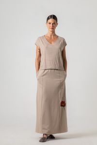Blusa de Malha Canelada Areia