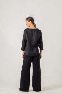 Blusa de Linho preta com franzido frente