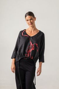 Blusa de Linho preta com franzido frente