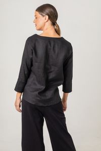 Blusa de Linho preta com franzido frente