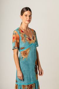 Vestido Midi de Tule Passa Fita Van Gogh Sunflowers