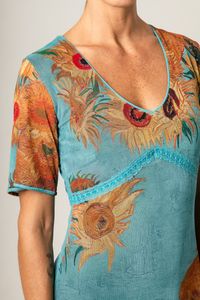 Vestido Midi de Tule Passa Fita Van Gogh Sunflowers