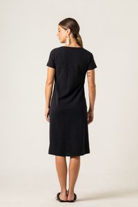 Vestido Curto de Malha Preto Estampa Ramos