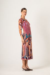 Vestido Midi de Tule Manga Longa Klimt Beethoven