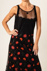 Vestido Longo de Renda e Tule Preto