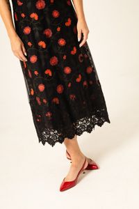 Vestido Longo de Renda e Tule Preto