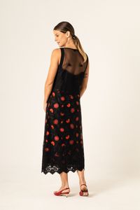 Vestido Longo de Renda e Tule Preto