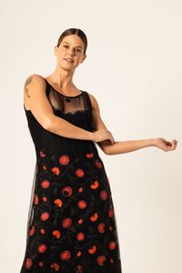Vestido Longo de Renda e Tule Preto