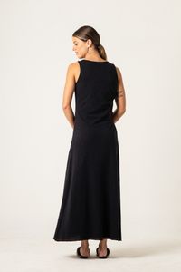 Vestido Longo de Malha Preto Bolas laterais 