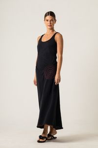 Vestido Longo de Malha Preto Bolas laterais 