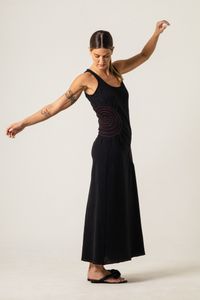 Vestido Longo de Malha Preto Bolas laterais 
