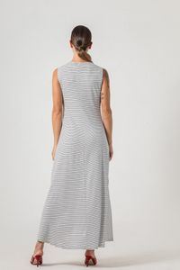 Vestido Longo Listrado Colar Vermelho
