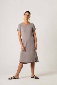 Vestido Curto de Malha Cinza Costa Costura Linha