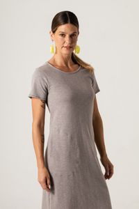 Vestido Curto de Malha Cinza Costa Costura Linha