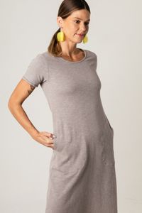 Vestido Curto de Malha Cinza Costa Costura Linha