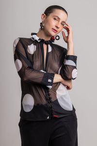 Camisa Tule Frufru Oval Invertido P&B  